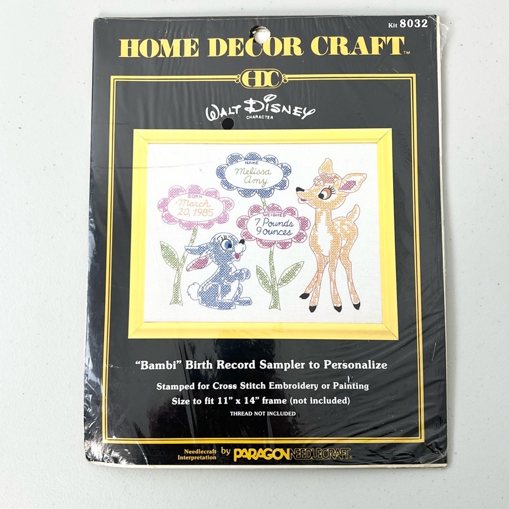 NEW Walt Disney Bambi Birth Record Sampler Stamped Cross Stitch Embroidery